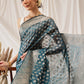 Hiral Fashion Teal Banarasi Organza Silk Floral Woven Design Saree | Swadesiicart
