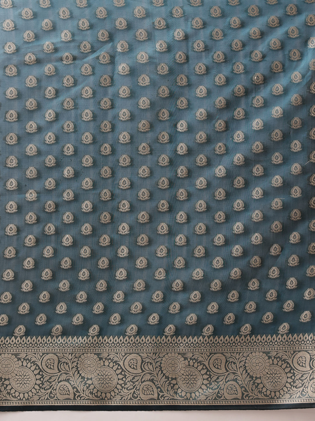Hiral Fashion Teal Banarasi Organza Silk Floral Woven Design Saree | Swadesiicart
