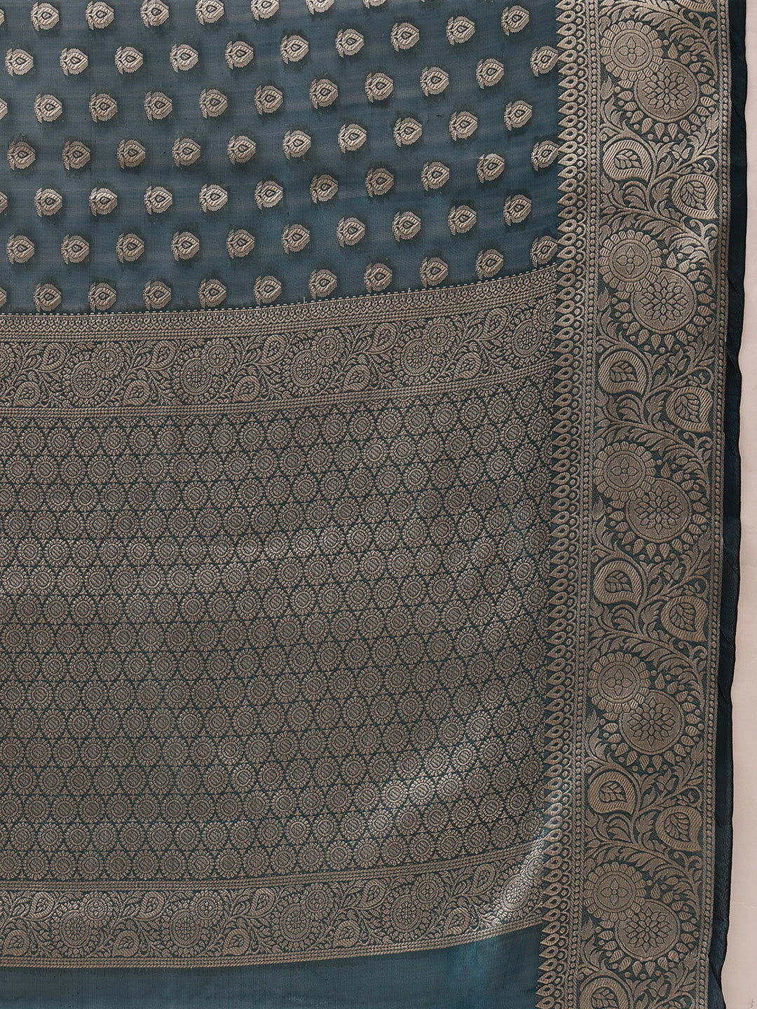 Hiral Fashion Teal Banarasi Organza Silk Floral Woven Design Saree | Swadesiicart