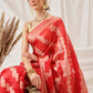 Hiral Fashion Red Banarasi Organza Silk Lahariya Woven Design Saree | Swadesiicart