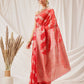 Hiral Fashion Red Banarasi Organza Silk Lahariya Woven Design Saree | Swadesiicart