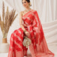 Hiral Fashion Red Banarasi Organza Silk Lahariya Woven Design Saree | Swadesiicart