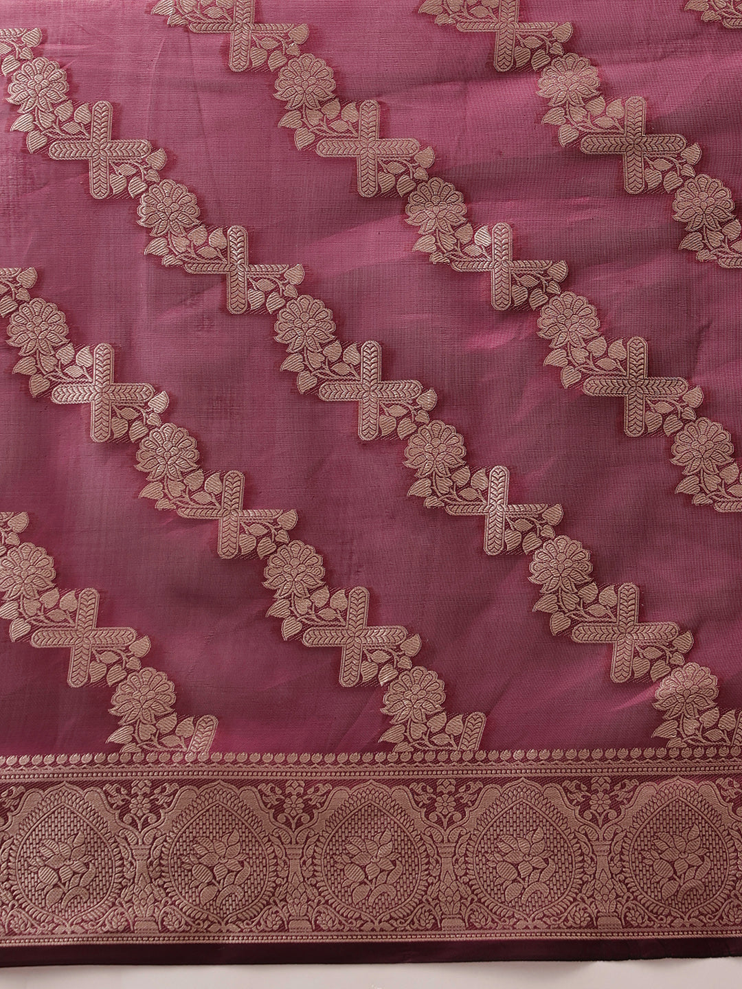 Hiral Fashion Purple Banarasi Organza Silk Lahariya Woven Design Saree | Swadesiicart