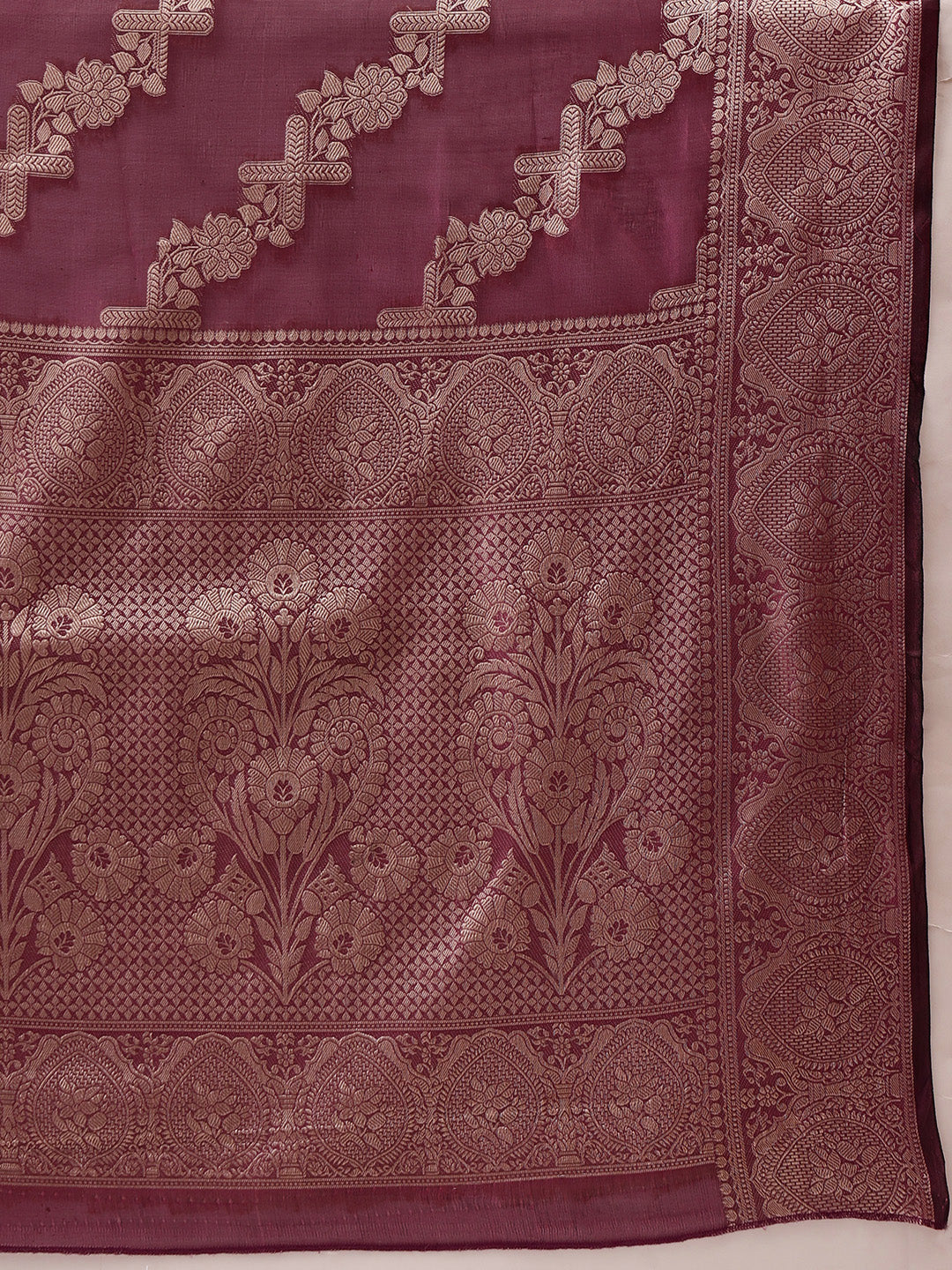 Hiral Fashion Purple Banarasi Organza Silk Lahariya Woven Design Saree | Swadesiicart