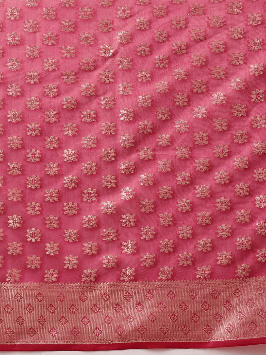 Hiral Fashion Pink Banarasi Organza Silk Floral Woven Design Saree | Swadesiicart