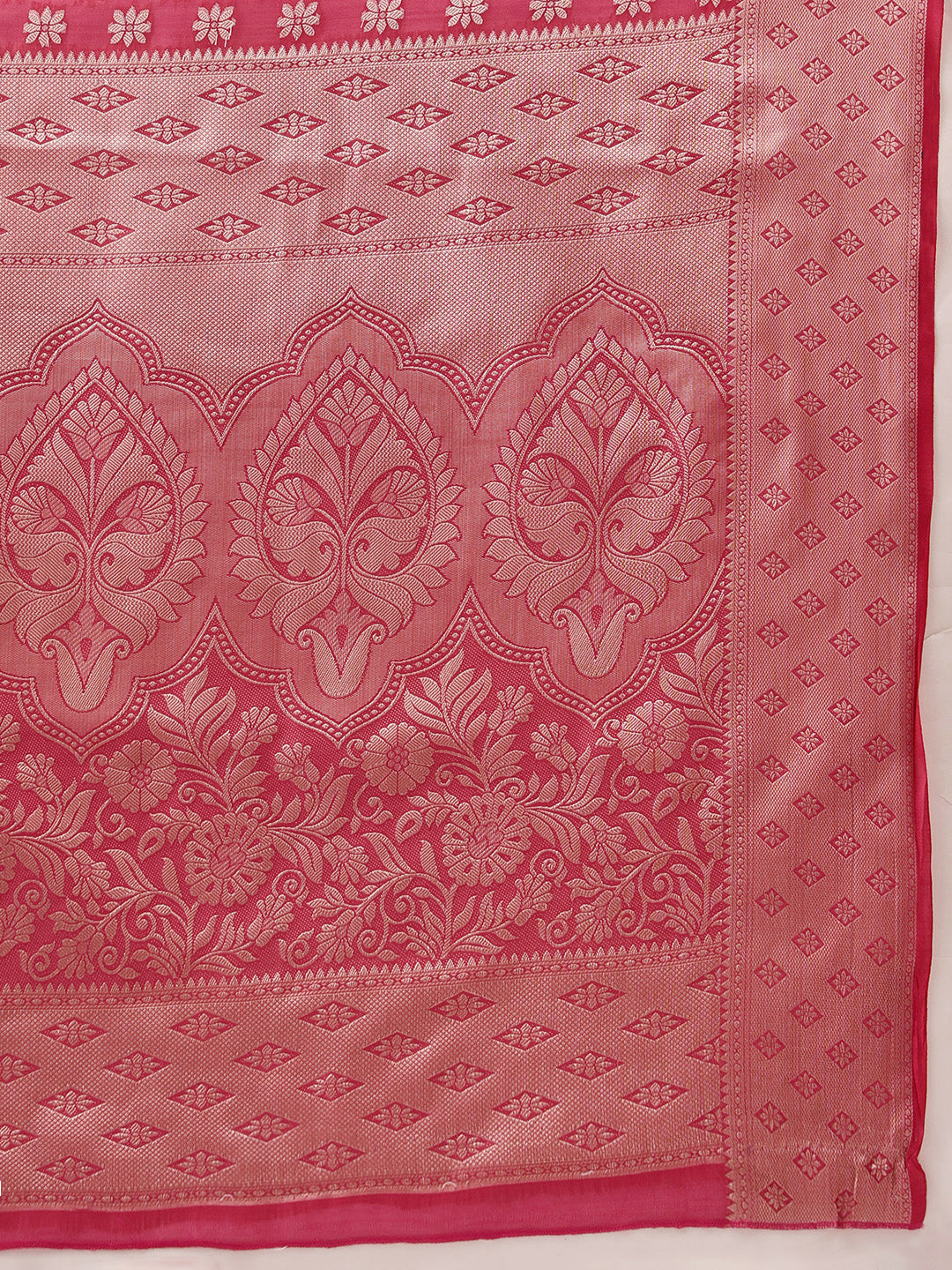 Hiral Fashion Pink Banarasi Organza Silk Floral Woven Design Saree | Swadesiicart