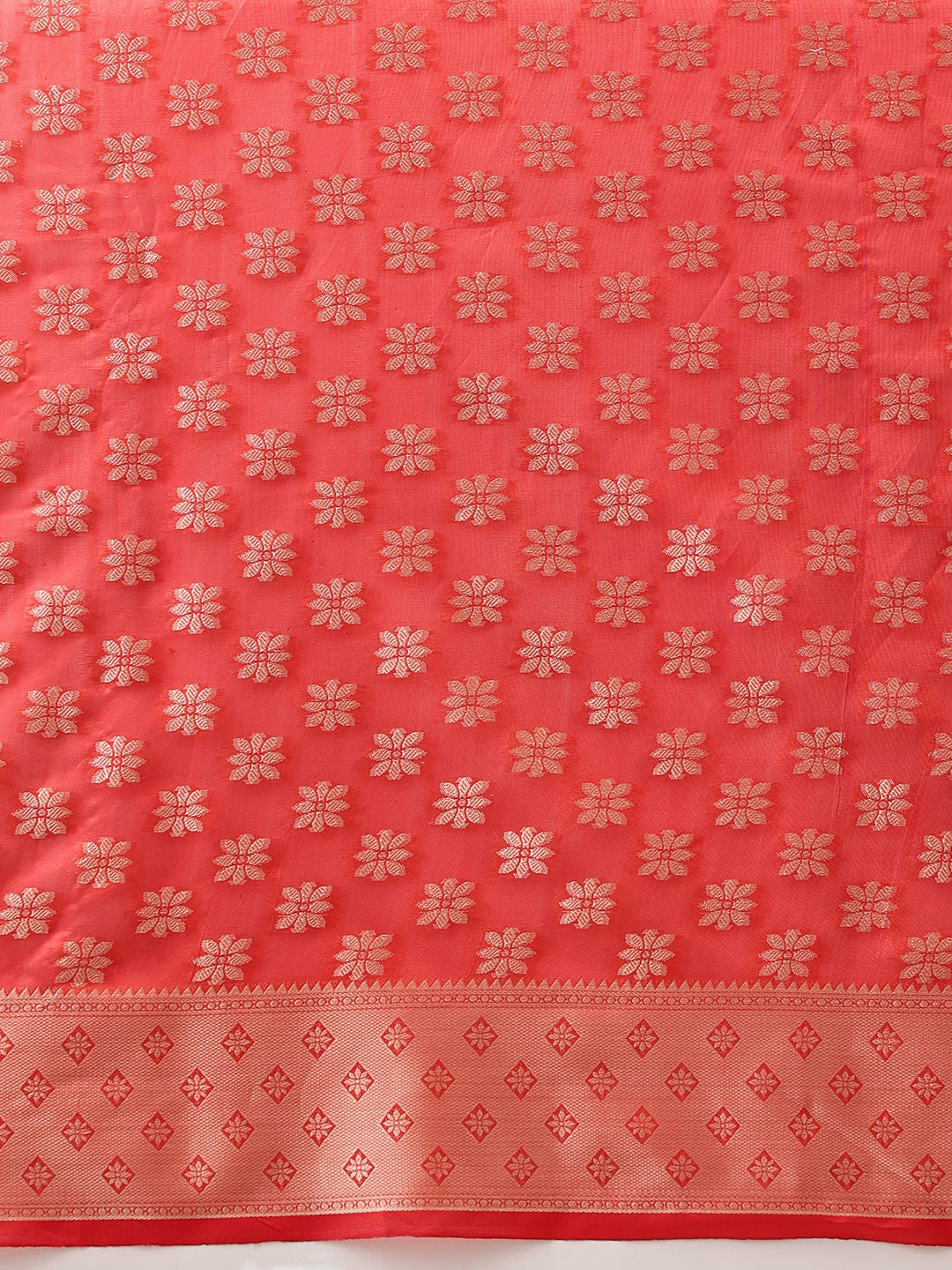 Hiral Fashion Red Banarasi Organza Silk Floral Woven Design Saree | Swadesiicart
