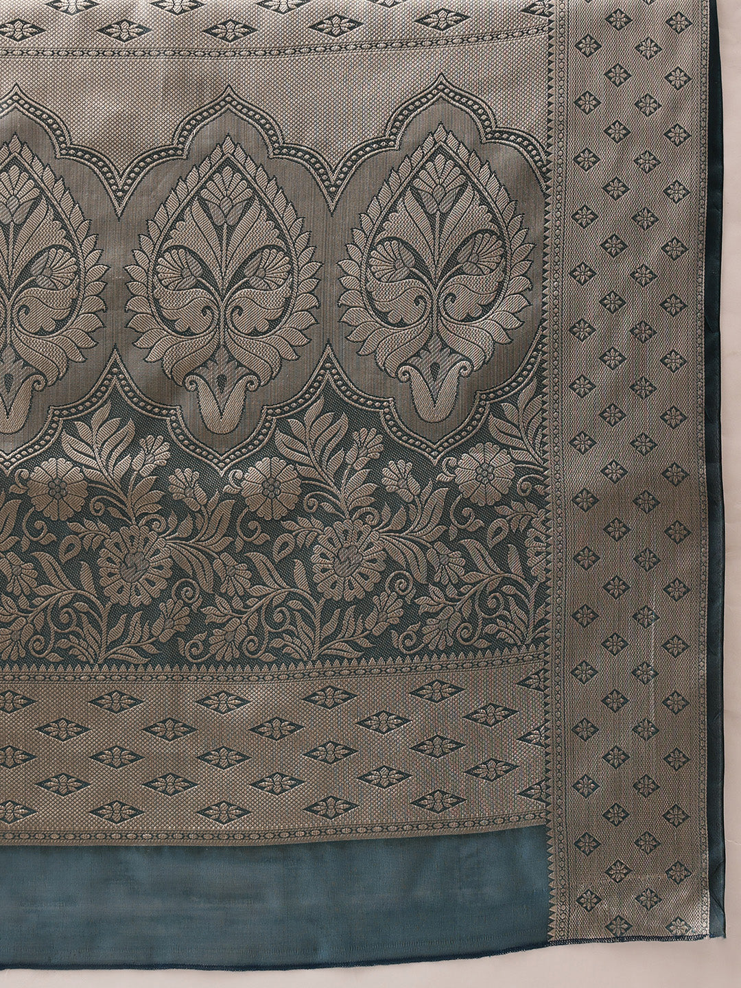 Hiral Fashion Teal Banarasi Organza Silk Floral Woven Design Saree | Swadesiicart