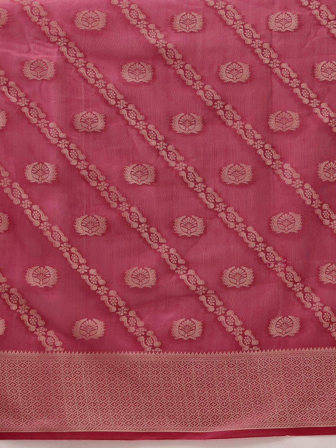 Hiral Fashion Pink Banarasi Organza Silk Lahariya Woven Design Saree | Swadesiicart