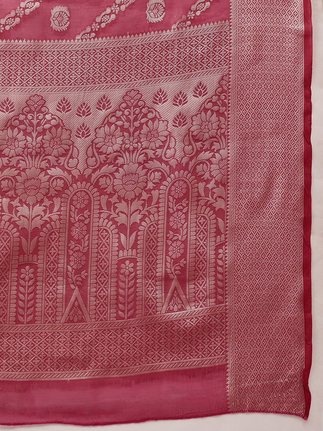 Hiral Fashion Pink Banarasi Organza Silk Lahariya Woven Design Saree | Swadesiicart