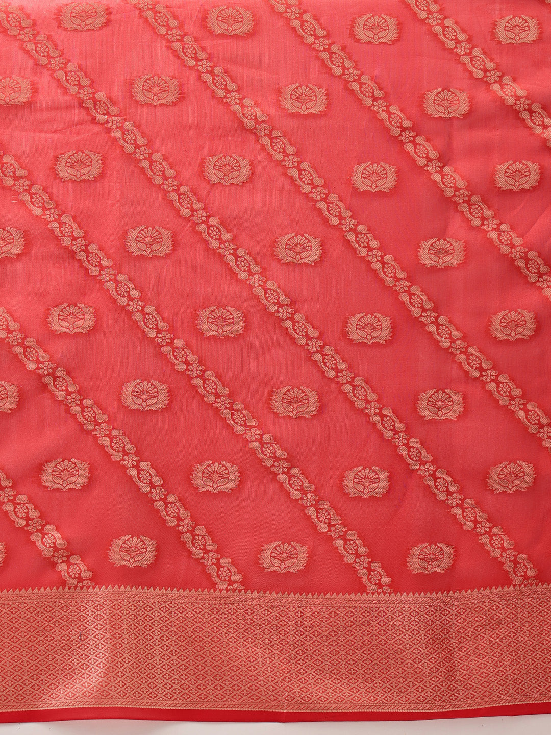 Hiral Fashion Red Banarasi Organza Silk Lahariya Woven Design Saree | Swadesiicart