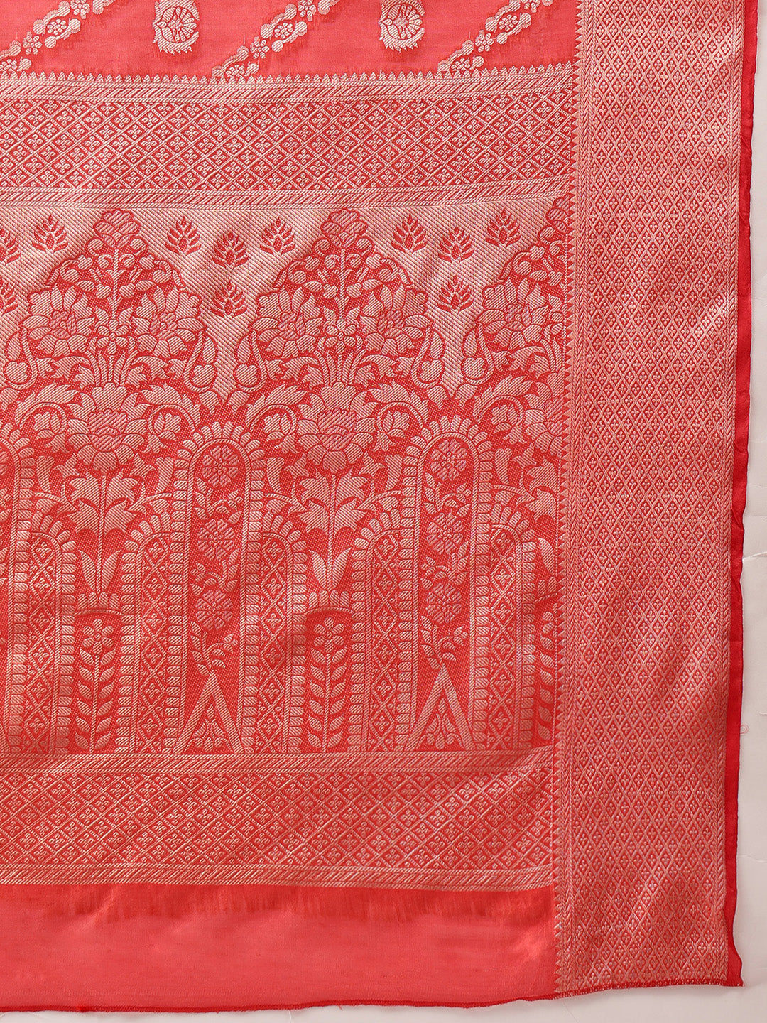 Hiral Fashion Red Banarasi Organza Silk Lahariya Woven Design Saree | Swadesiicart