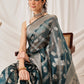 Hiral Fashion Teal Banarasi Organza Silk Lahariya Woven Design Saree | Swadesiicart