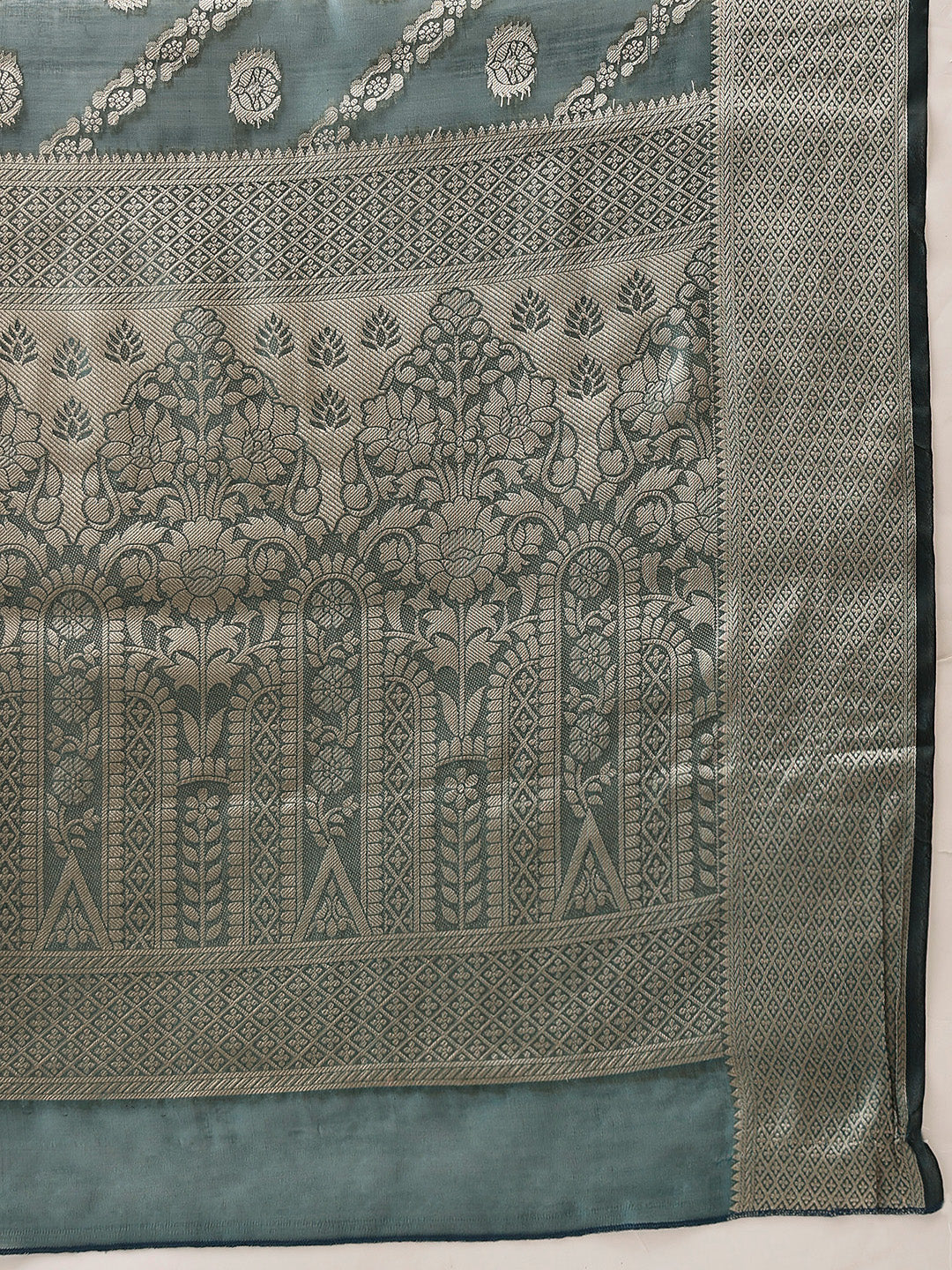Hiral Fashion Teal Banarasi Organza Silk Lahariya Woven Design Saree | Swadesiicart