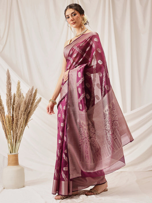 Hiral Fashion Purple Banarasi Organza Silk Lahariya Woven Design Saree | Swadesiicart