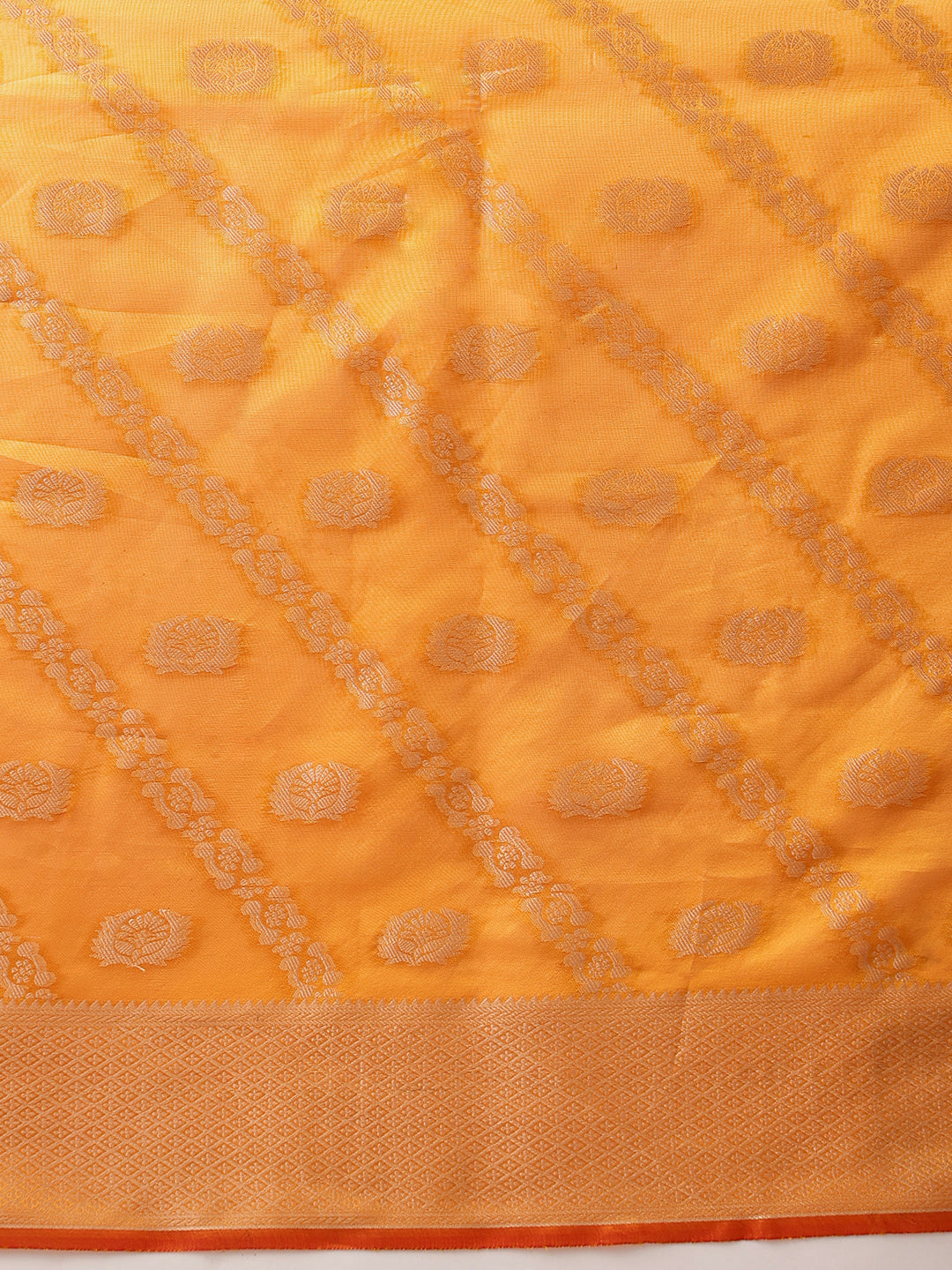 Hiral Fashion Yellow Banarasi Organza Silk Lahariya Woven Design Saree | Swadesiicart