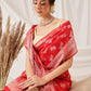 Hiral Fashion Red Banarasi Organza Silk Abstract Woven Design Saree | Swadesiicart