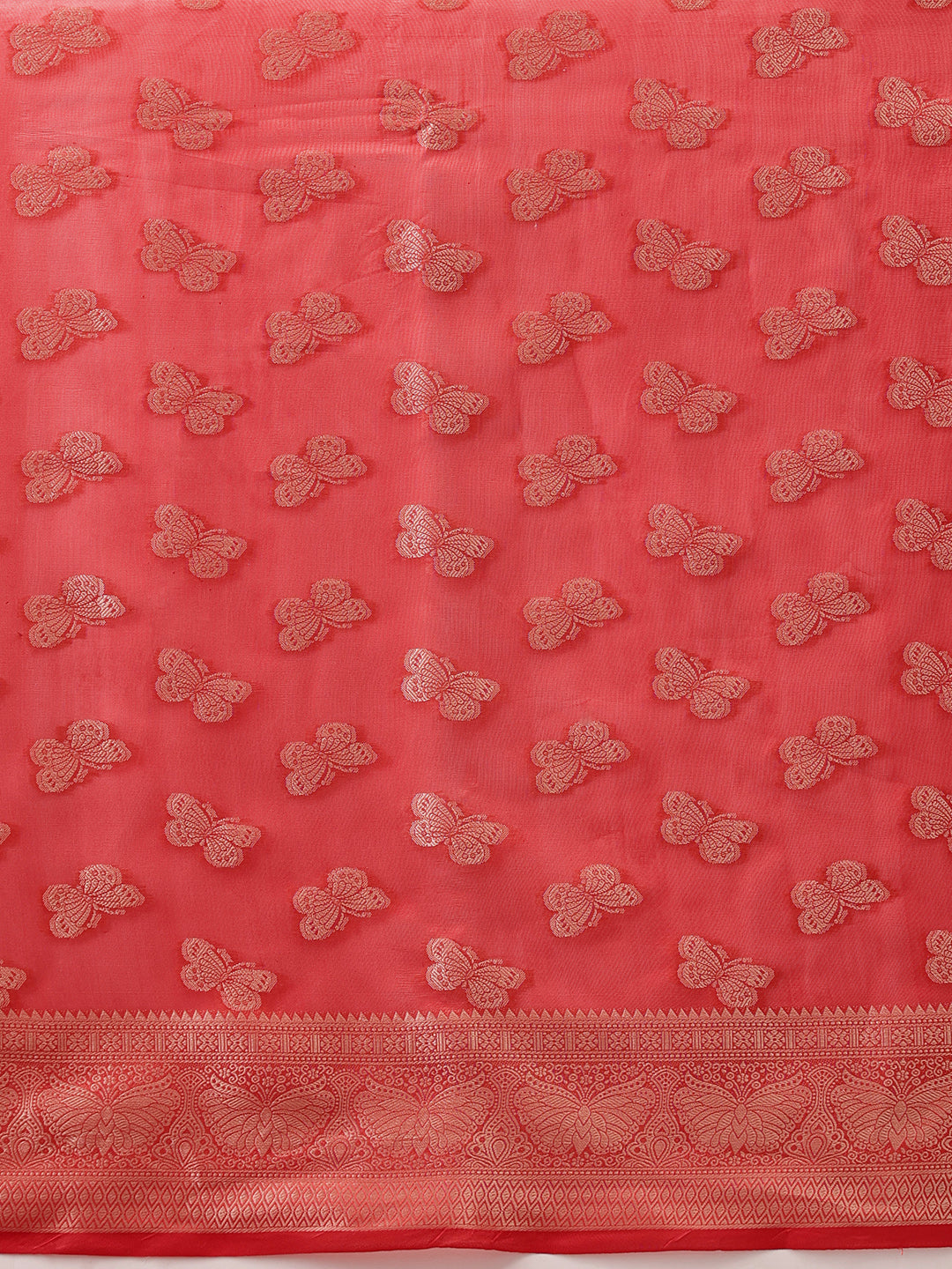 Hiral Fashion Red Banarasi Organza Silk Abstract Woven Design Saree | Swadesiicart