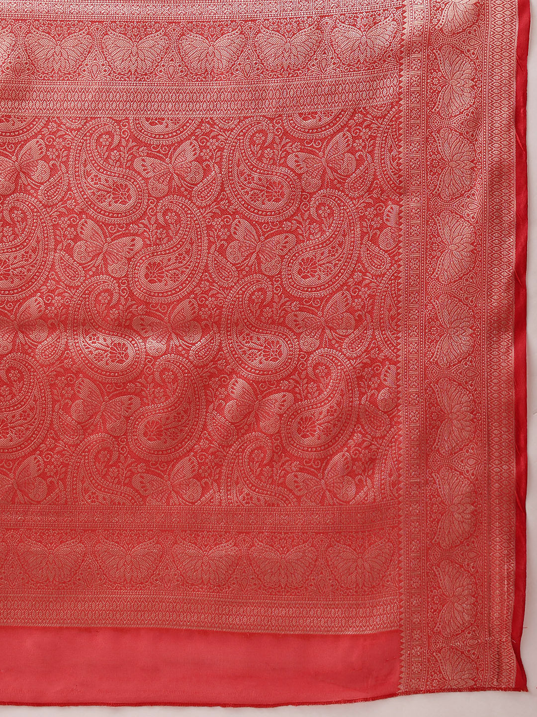 Hiral Fashion Red Banarasi Organza Silk Abstract Woven Design Saree | Swadesiicart