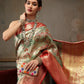 Multicolor Pure Silk Woven Zari Design Geomatric Saree with Unstitched Blouse - Hiral Fashion | Swadesiicart