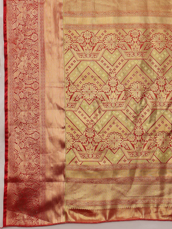 Multicolor Pure Silk Woven Zari Design Geomatric Saree with Unstitched Blouse - Hiral Fashion | Swadesiicart