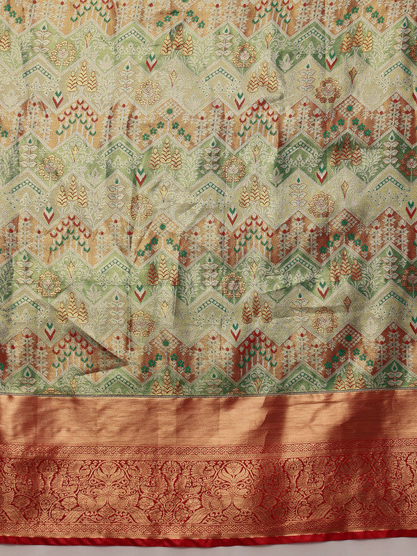 Multicolor Pure Silk Woven Zari Design Geomatric Saree with Unstitched Blouse - Hiral Fashion | Swadesiicart