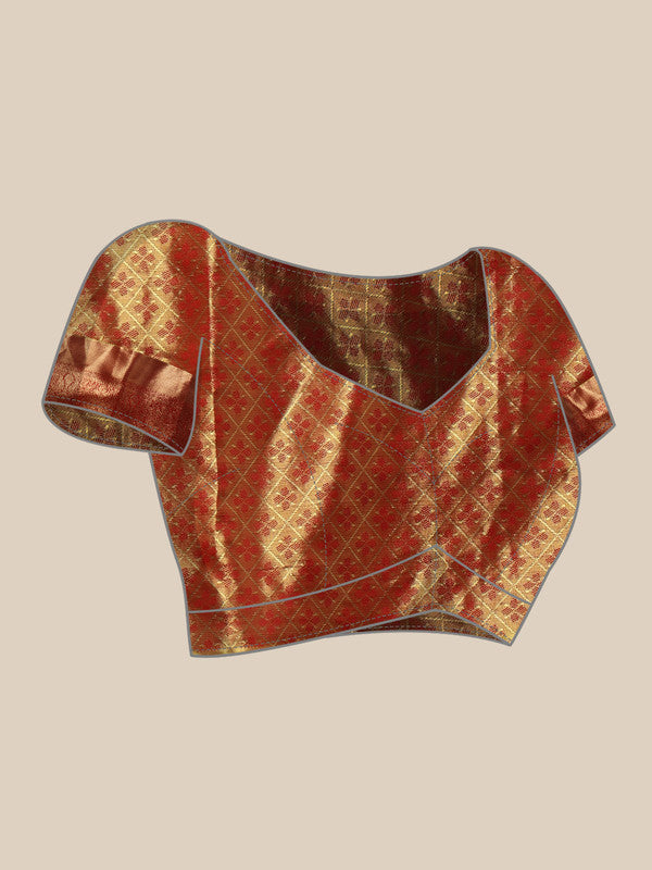 Multicolor Pure Silk Woven Zari Design Geomatric Saree with Unstitched Blouse - Hiral Fashion | Swadesiicart