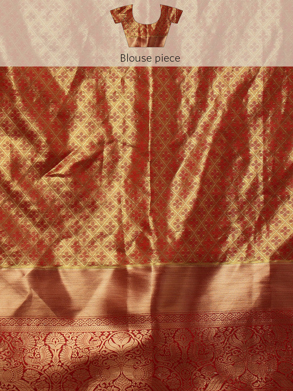 Multicolor Pure Silk Woven Zari Design Geomatric Saree with Unstitched Blouse - Hiral Fashion | Swadesiicart