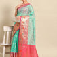 Turquoise Art Silk Woven Zari Design Ethnic Motifs Saree with Unstitched Blouse - Hiral Fashion | Swadesiicart