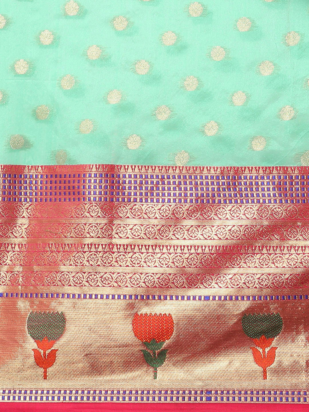 Turquoise Art Silk Woven Zari Design Ethnic Motifs Saree with Unstitched Blouse - Hiral Fashion | Swadesiicart