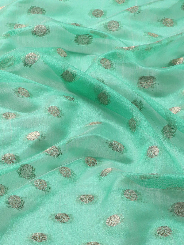 Turquoise Art Silk Woven Zari Design Ethnic Motifs Saree with Unstitched Blouse - Hiral Fashion | Swadesiicart