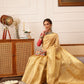 Hiral Fashion Beige Kanjivaram Tissue Silk Floral Zari Woven Saree | Swadesiicart
