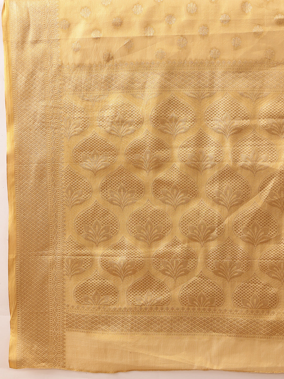 Hiral Fashion Beige Kanjivaram Tissue Silk Floral Zari Woven Saree | Swadesiicart