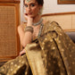 Hiral Fashion Grey Kanjivaram Tissue Silk Floral Zari Woven Saree | Swadesiicart