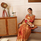 Hiral Fashion Peach Kanjivaram Tissue Silk Floral Zari Woven Saree | Swadesiicart