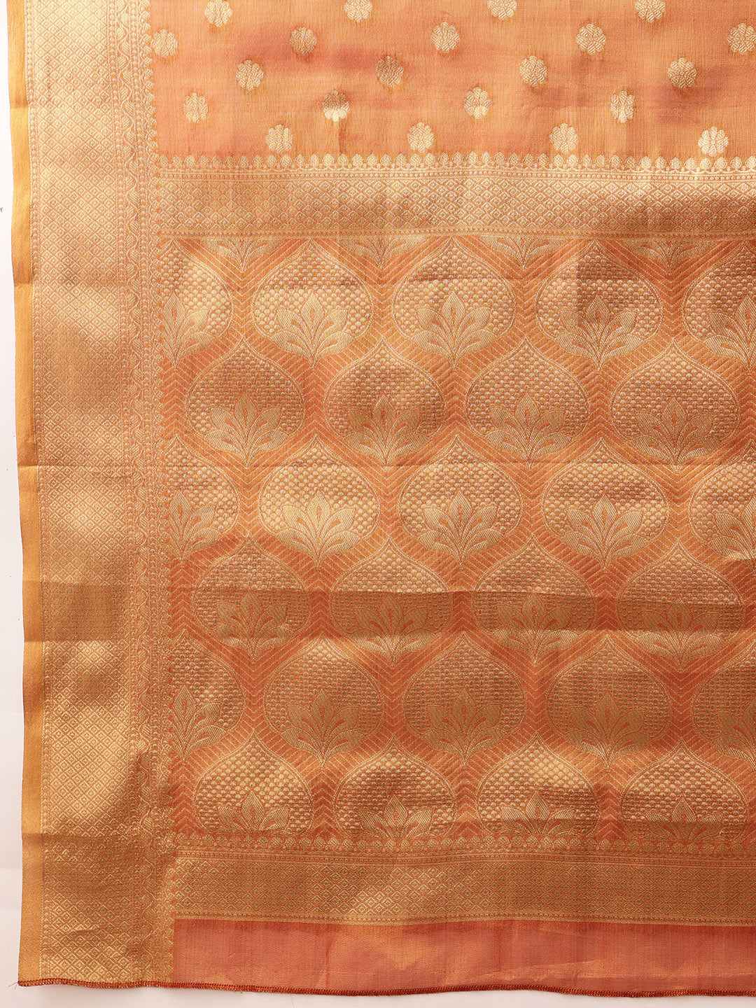 Hiral Fashion Peach Kanjivaram Tissue Silk Floral Zari Woven Saree | Swadesiicart