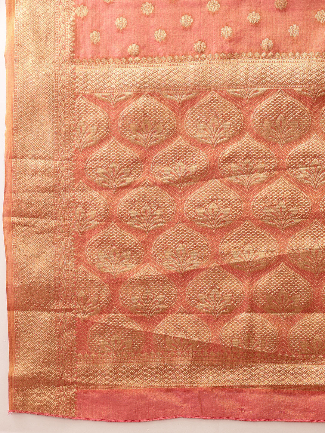 Hiral Fashion Pink Kanjivaram Tissue Silk Floral Zari Woven Saree | Swadesiicart