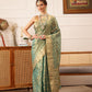 Hiral Fashion Teal Kanjivaram Tissue Silk Floral Zari Woven Saree | Swadesiicart
