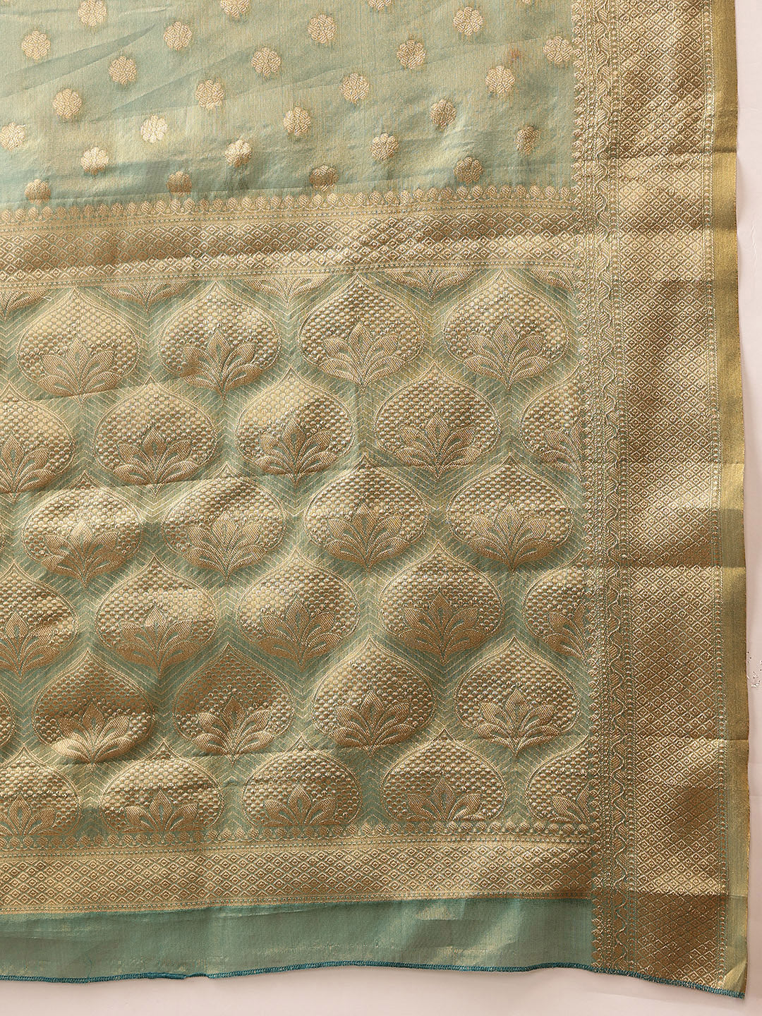 Hiral Fashion Teal Kanjivaram Tissue Silk Floral Zari Woven Saree | Swadesiicart