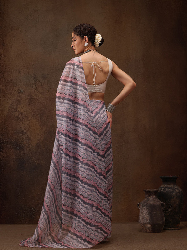 Gray Cotton Blend Digital Print Abstract Saree with Unstitched Blouse - Hiral Fashion | Swadesiicart
