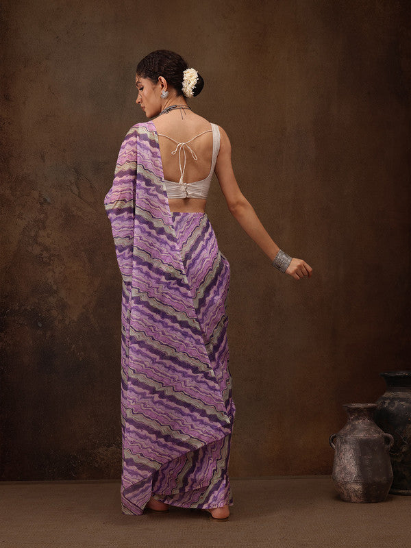 Lavender Cotton Blend Digital Print Abstract Saree with Unstitched Blouse - Hiral Fashion | Swadesiicart