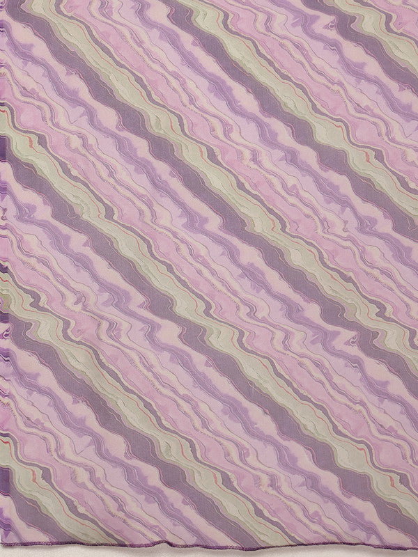 Lavender Cotton Blend Digital Print Abstract Saree with Unstitched Blouse - Hiral Fashion | Swadesiicart