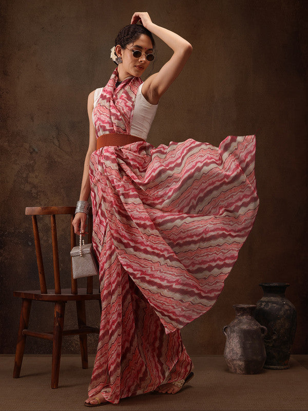 Multicolor Cotton Blend Digital Print Abstract Saree with Unstitched Blouse - Hiral Fashion | Swadesiicart