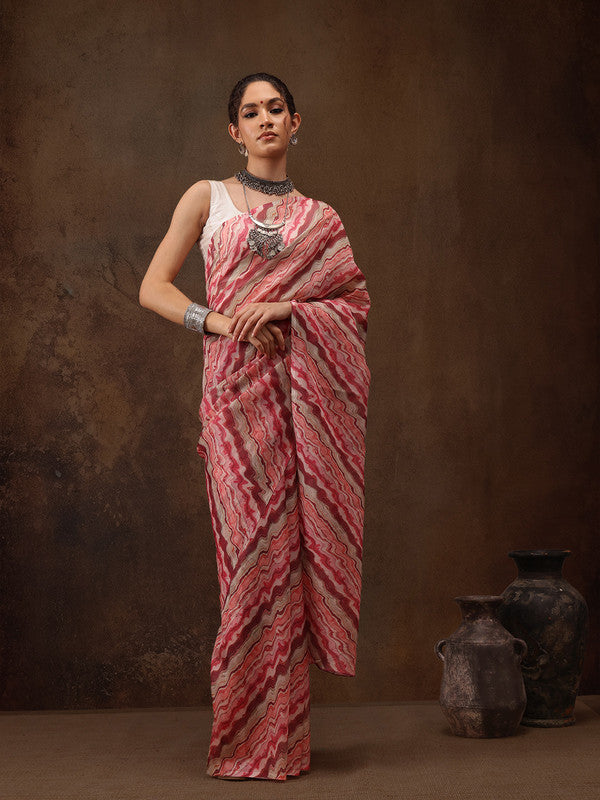 Multicolor Cotton Blend Digital Print Abstract Saree with Unstitched Blouse - Hiral Fashion | Swadesiicart