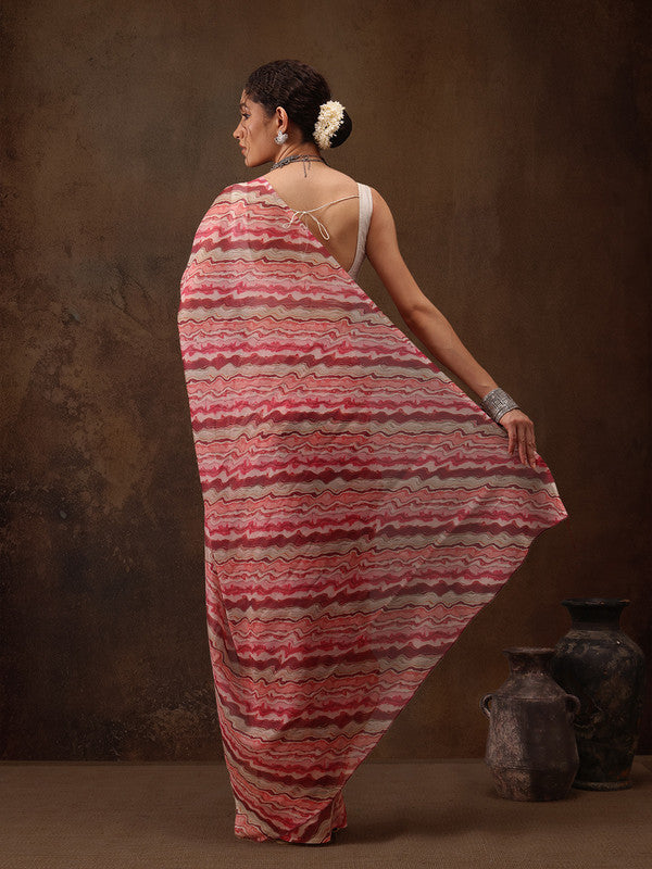 Multicolor Cotton Blend Digital Print Abstract Saree with Unstitched Blouse - Hiral Fashion | Swadesiicart