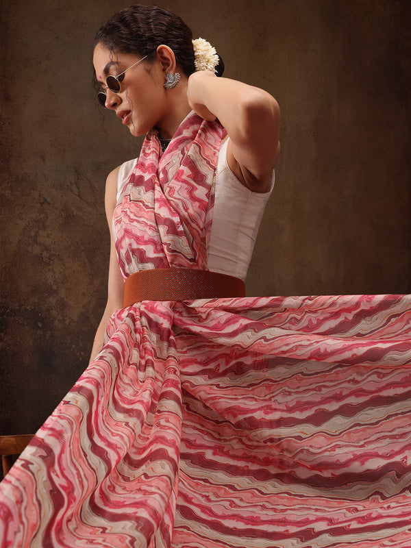 Multicolor Cotton Blend Digital Print Abstract Saree with Unstitched Blouse - Hiral Fashion | Swadesiicart