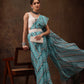 Turquoise Cotton Blend Digital Print Abstract Saree with Unstitched Blouse - Hiral Fashion | Swadesiicart