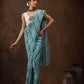 Turquoise Cotton Blend Digital Print Abstract Saree with Unstitched Blouse - Hiral Fashion | Swadesiicart