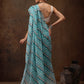 Turquoise Cotton Blend Digital Print Abstract Saree with Unstitched Blouse - Hiral Fashion | Swadesiicart