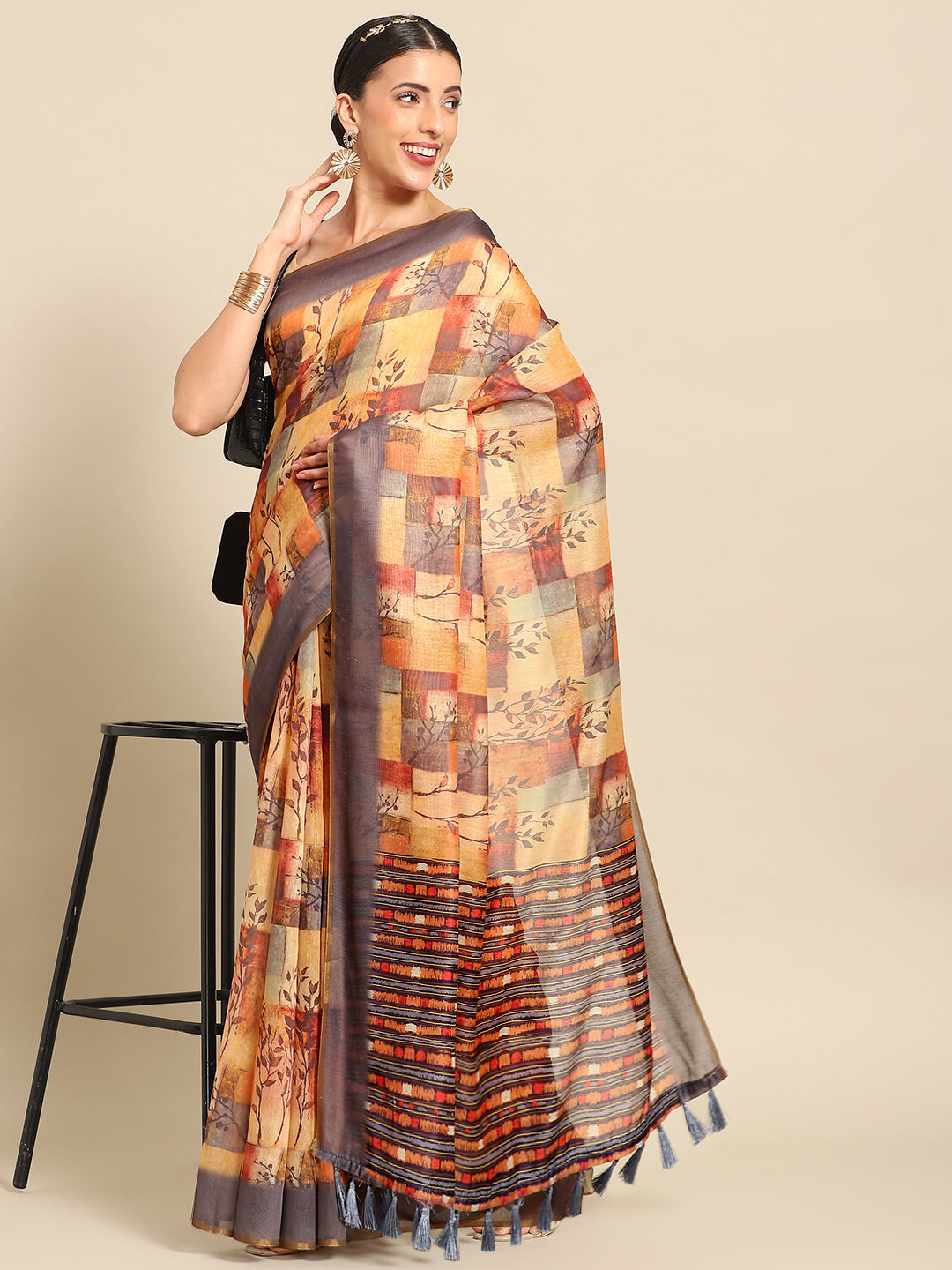 Multicolor Pure Cotton Printed Floral Saree with Unstitched Blouse - Hiral Fashion | Swadesiicart